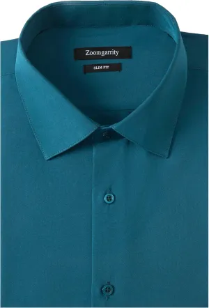 Men's Dress Shirts Stretch Wrinkle Free Moisture Wicking Cooling Solid Slim Fit Long Sleeve Button Down Shirt