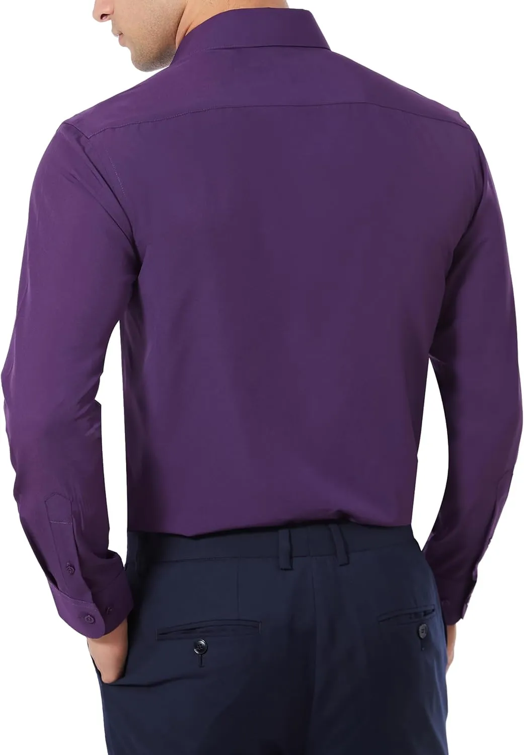 Men's Dress Shirts Stretch Wrinkle Free Moisture Wicking Cooling Solid Slim Fit Long Sleeve Button Down Shirt