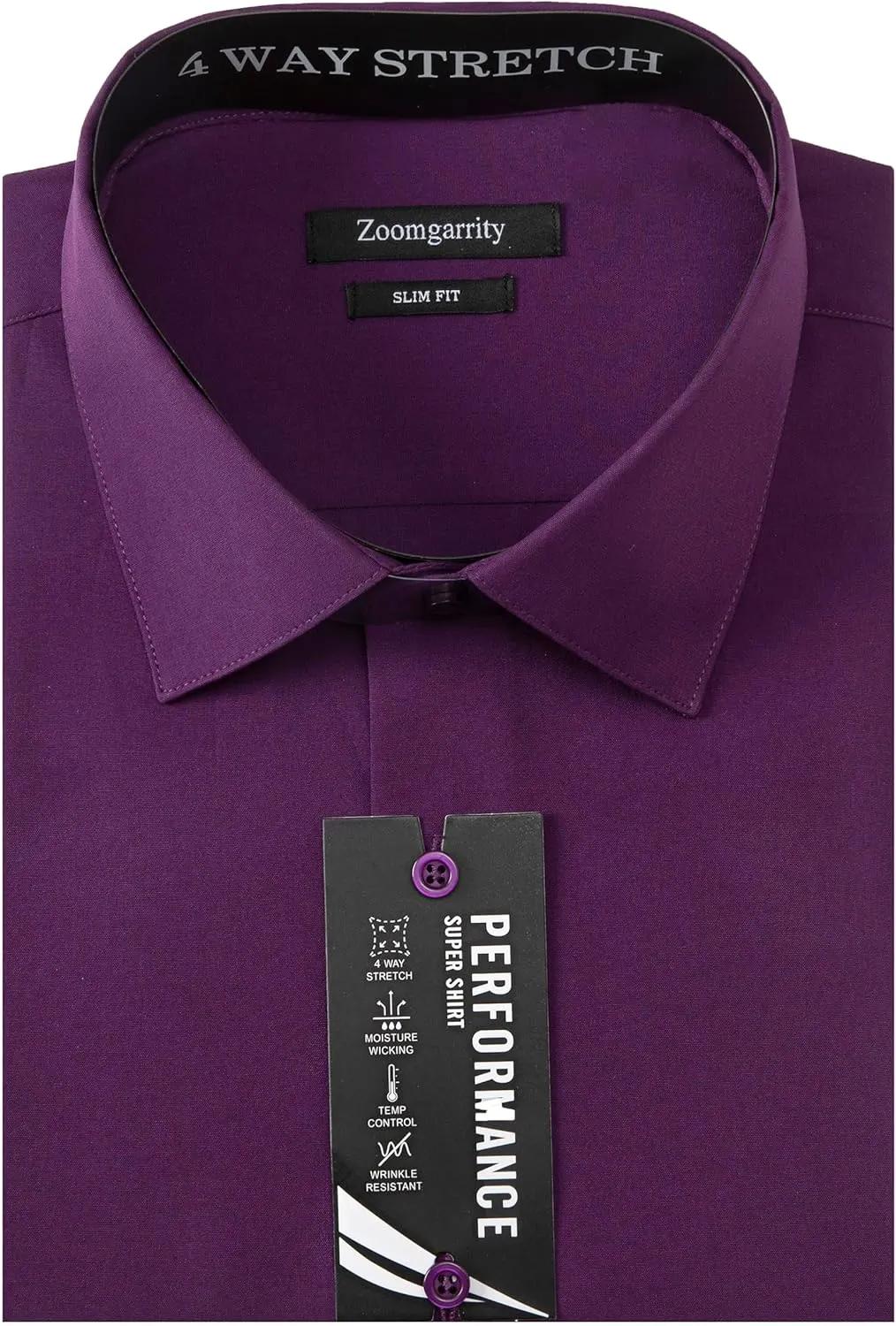 Men's Dress Shirts Stretch Wrinkle Free Moisture Wicking Cooling Solid Slim Fit Long Sleeve Button Down Shirt