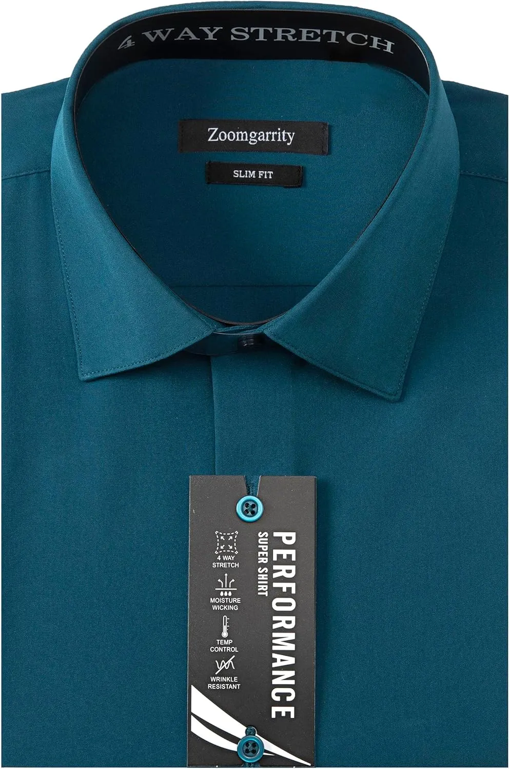 Men's Dress Shirts Stretch Wrinkle Free Moisture Wicking Cooling Solid Slim Fit Long Sleeve Button Down Shirt