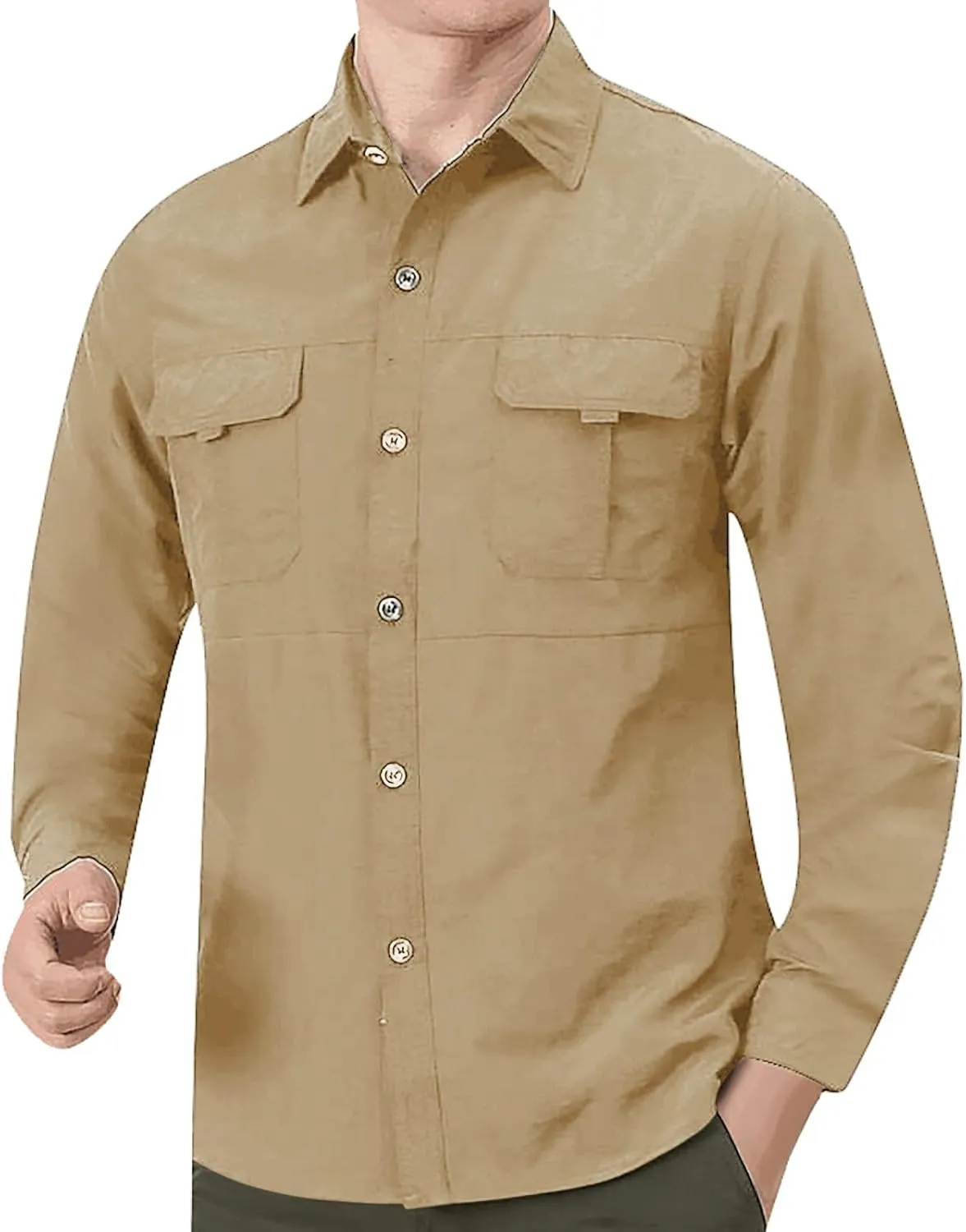 Men's Fishing Shirts Plus Size Casual Long Sleeve Button Shirt Lightweight Hiking Travel Work Tee Tops with Pocket