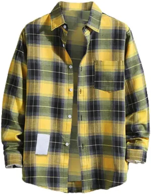 Mens Flannel Shirts Men Fashion Casual Fashionable Square Printing Lightweight Long Sleeve Flannel Shirt for Men