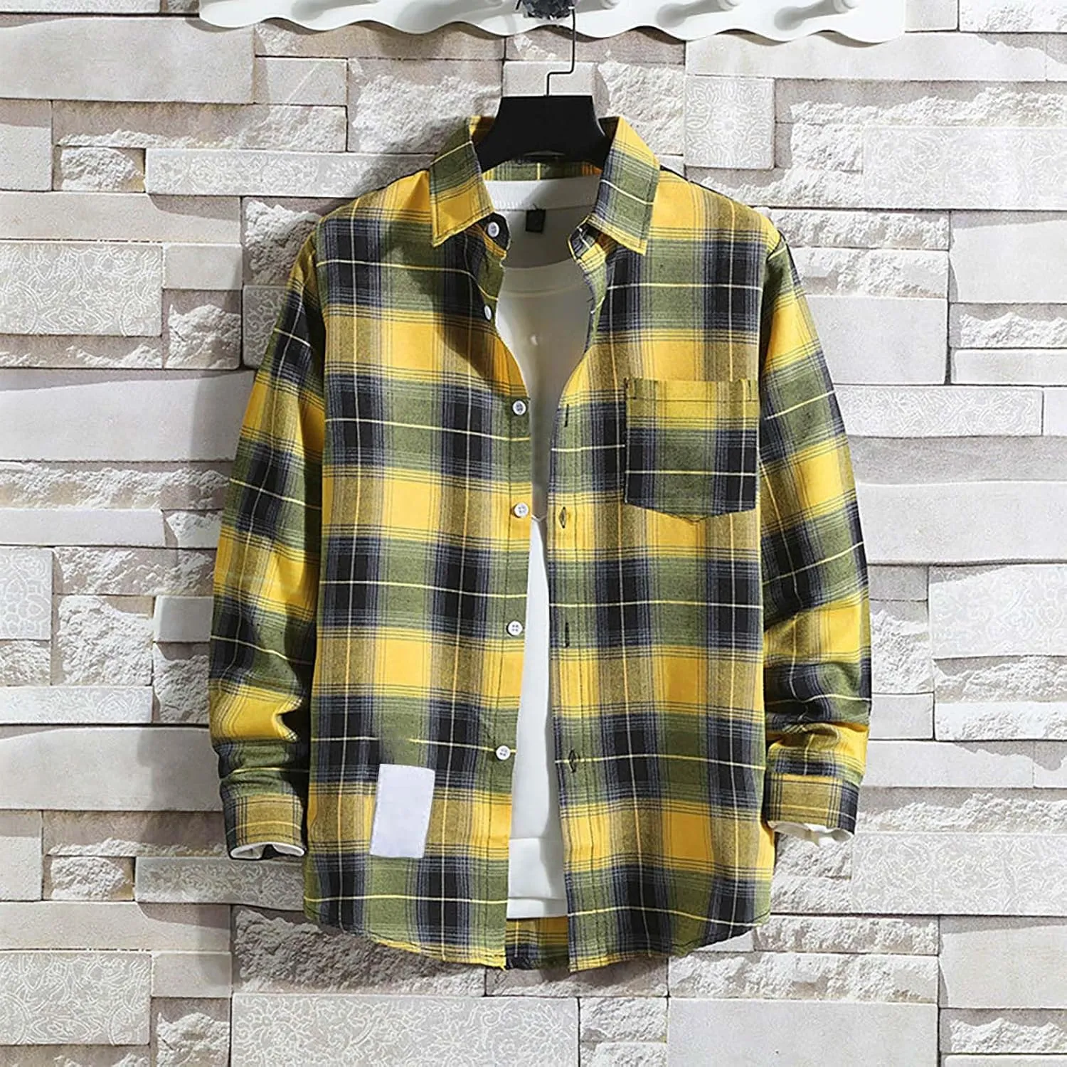 Mens Flannel Shirts Men Fashion Casual Fashionable Square Printing Lightweight Long Sleeve Flannel Shirt for Men