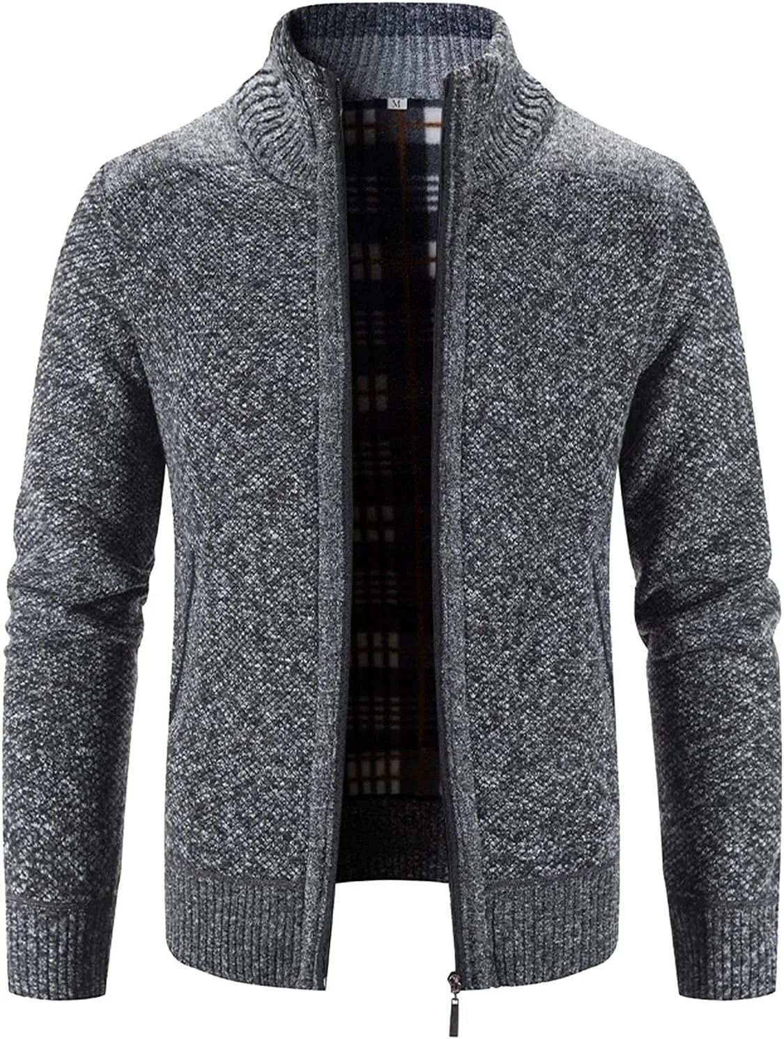 Men's Fleece Sweater Cardigan Jacket Full Zip Regular Fit Stand Collar Jackets Casual Business Plus Size Outwear with Pockets