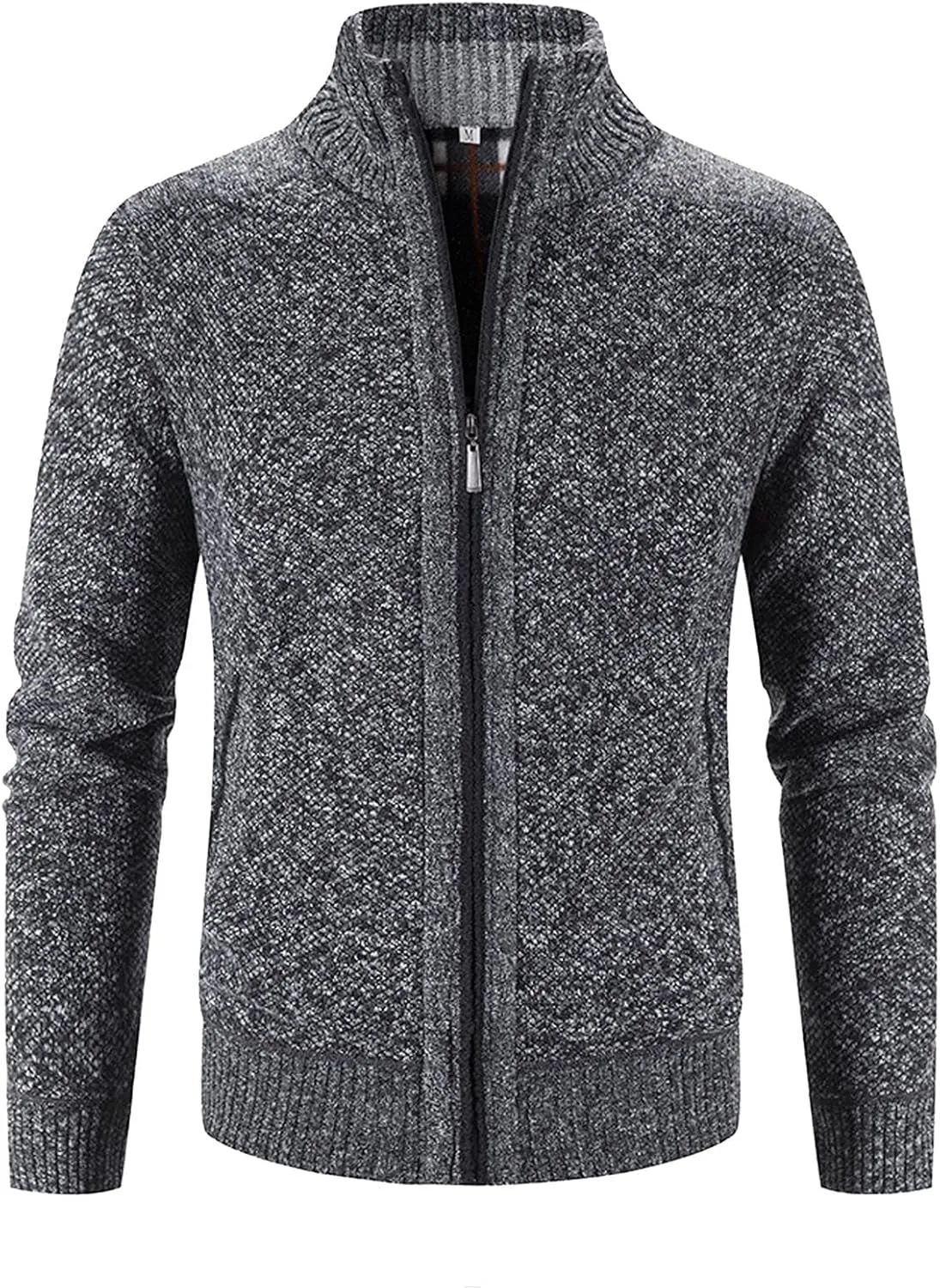 Men's Fleece Sweater Cardigan Jacket Full Zip Regular Fit Stand Collar Jackets Casual Business Plus Size Outwear with Pockets