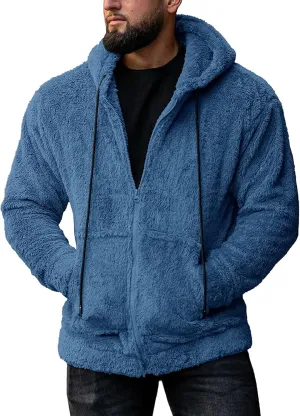 Mens Fuzzy Sherpa Pullover Hoodie Sweatshirts Long Sleeve Fluffy Fleece Zip up Cardigan Coats Winter Sweatshirt