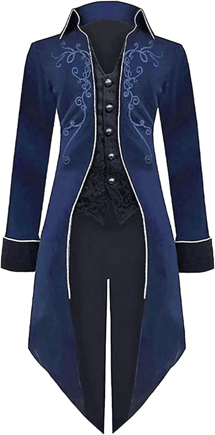 Mens Gothic Medieval Tailcoat Jacket Long Vintage Tuxedo Jacket Halloween Coats Victorian Frock Coat Cosplay Uniform