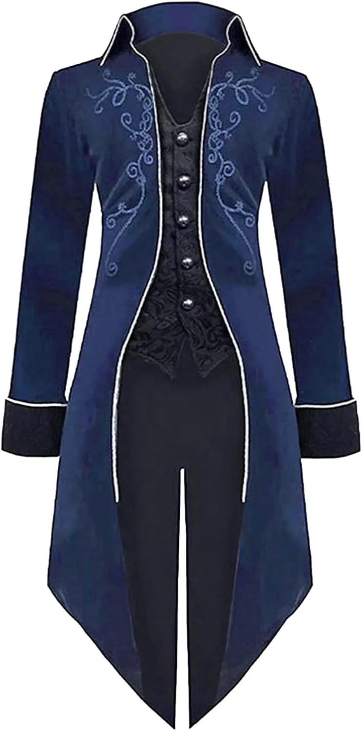 Mens Gothic Medieval Tailcoat Jacket Long Vintage Tuxedo Jacket Halloween Coats Victorian Frock Coat Cosplay Uniform