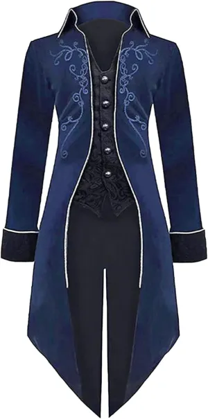 Mens Gothic Medieval Tailcoat Jacket Long Vintage Tuxedo Jacket Halloween Coats Victorian Frock Coat Cosplay Uniform