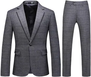 Men's Grey Plaid Tweed Slim Fit One Button Suit