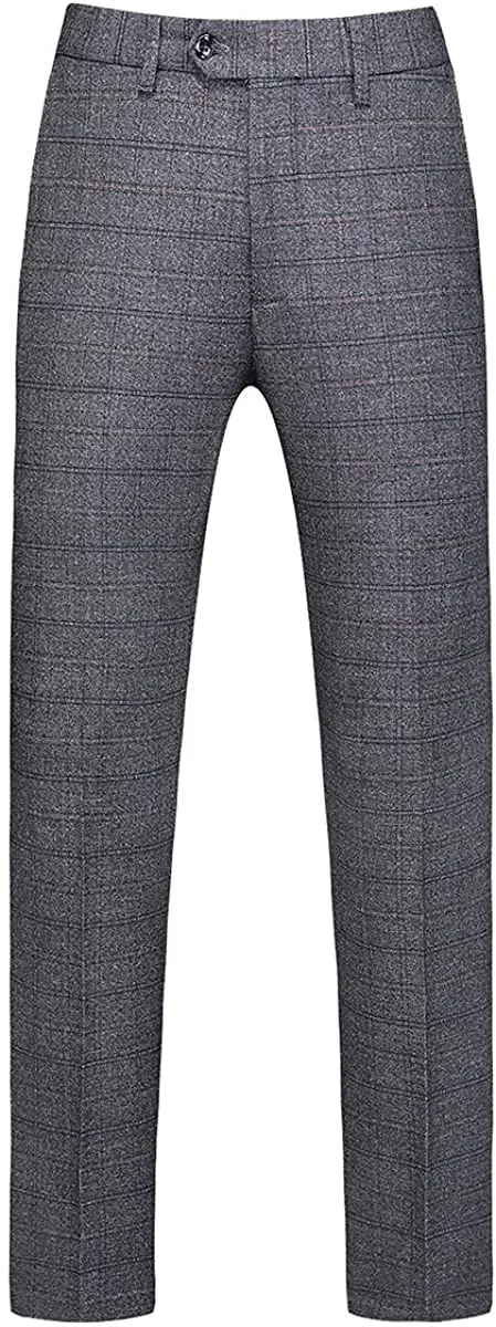 Men's Grey Plaid Tweed Slim Fit One Button Suit