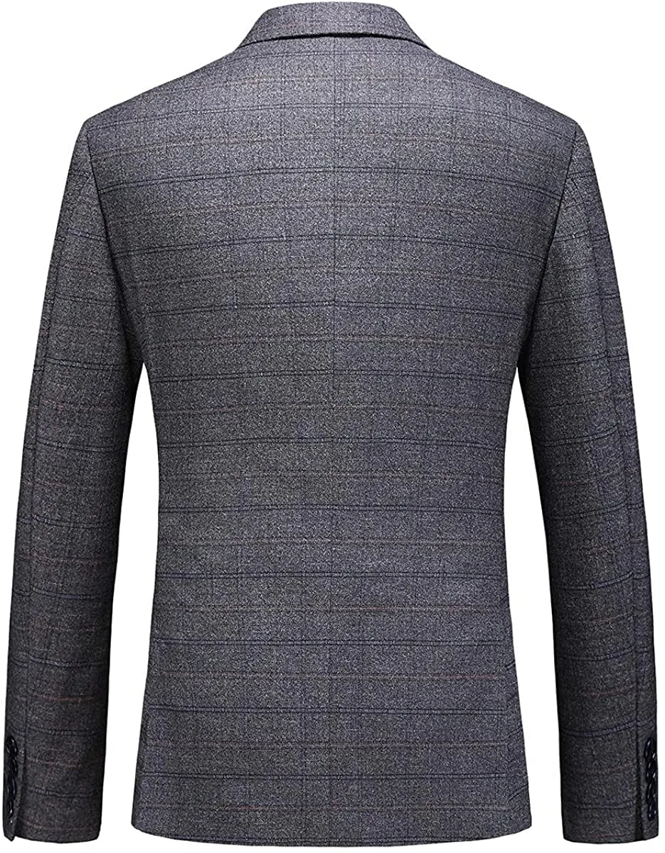 Men's Grey Plaid Tweed Slim Fit One Button Suit