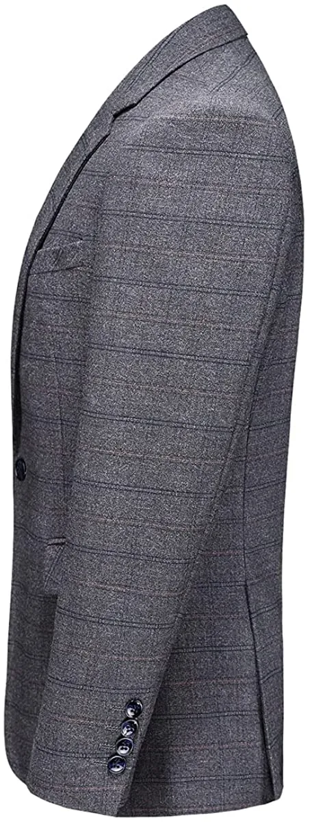 Men's Grey Plaid Tweed Slim Fit One Button Suit