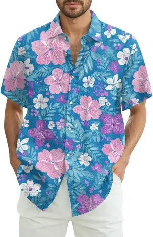 Mens Hawaiian Shirt Button Down Short Sleeve Beach Shirts Floral Tropical Print 2025 Summer Tshirt Lapel Collared Tops
