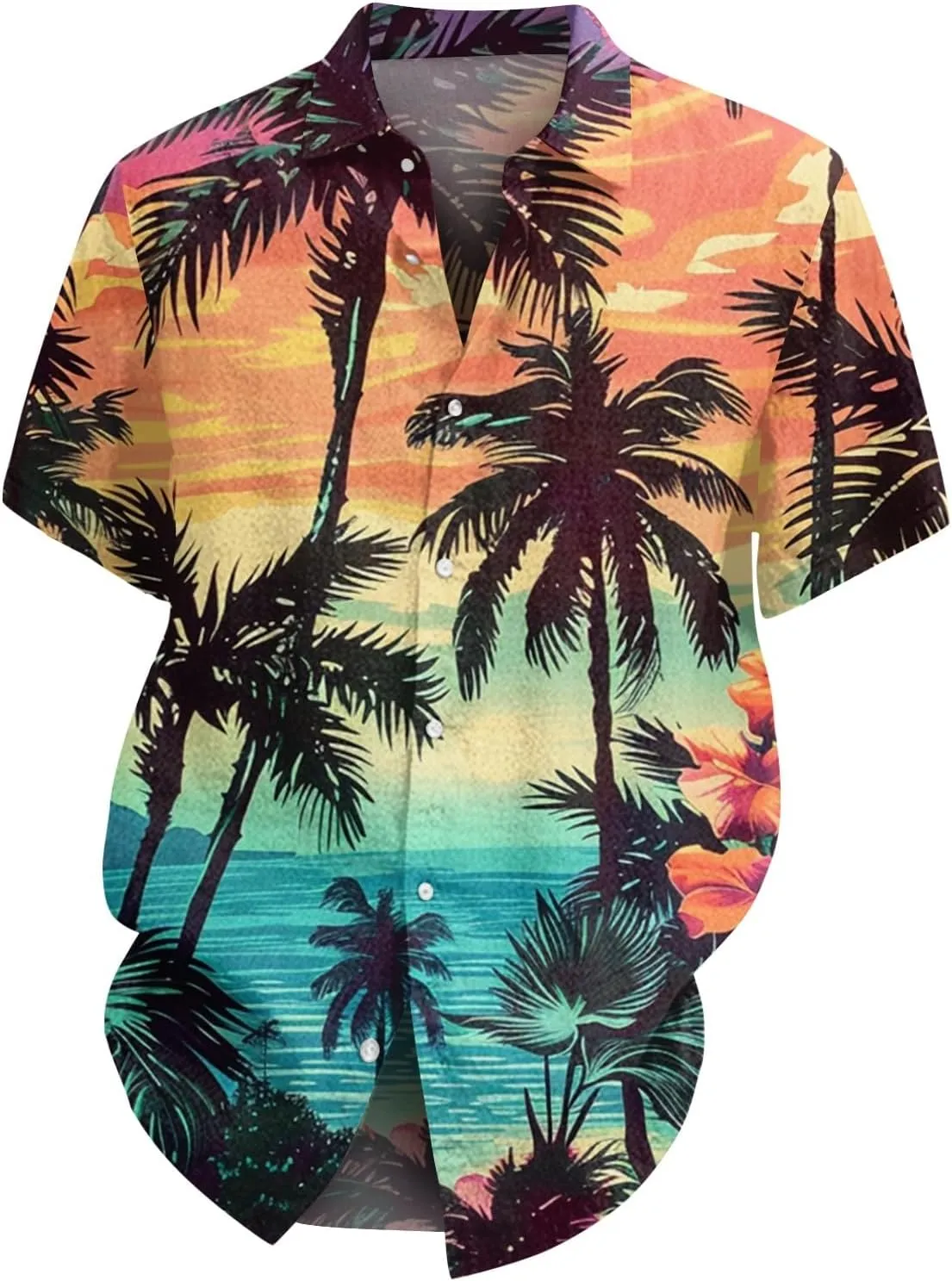 Men's Hawaiian Shirt Short Sleeves Floral Palm Tree Printed Button Down Summer Beach Bowling Dress Shirts