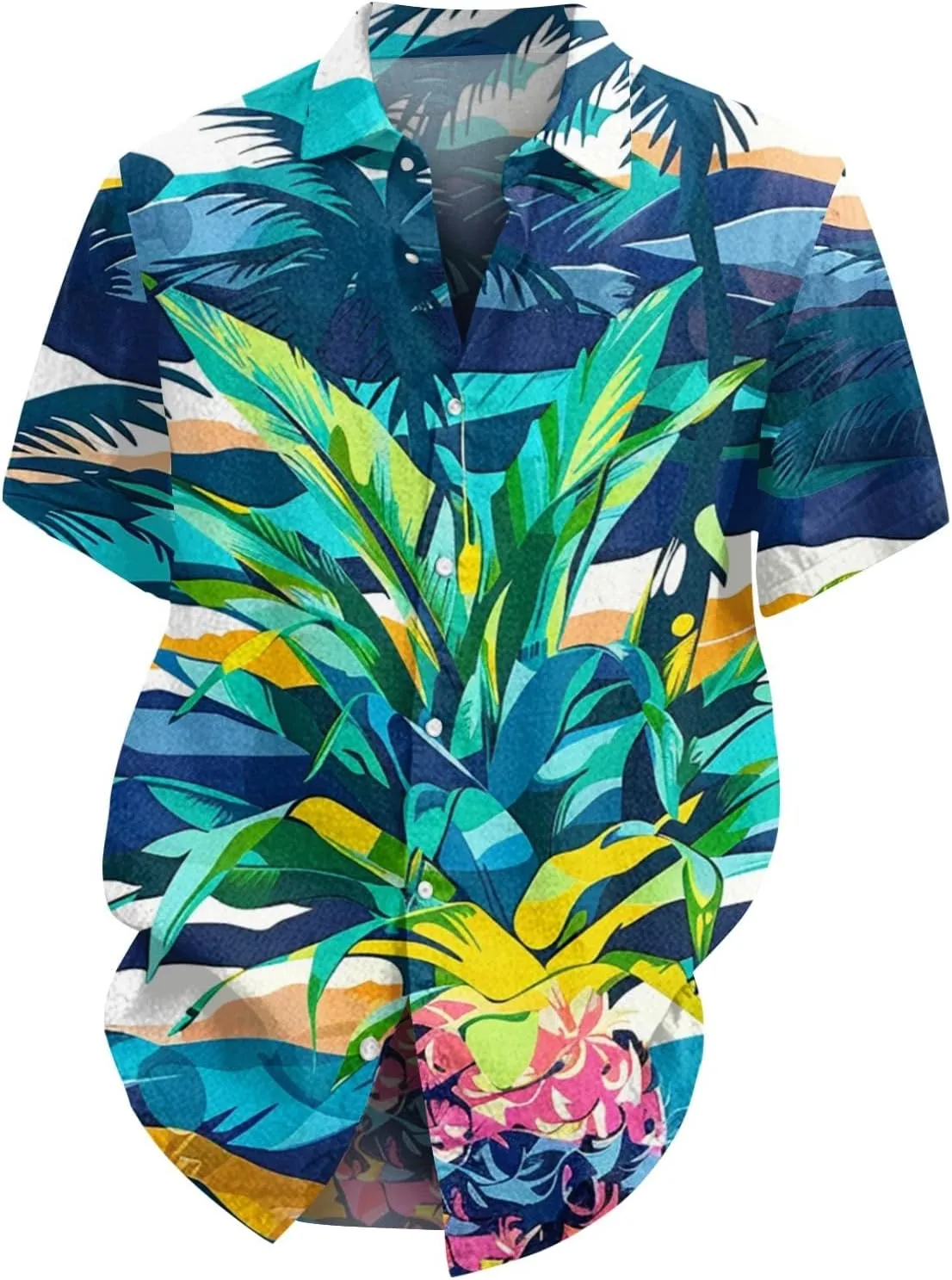 Men's Hawaiian Shirt Short Sleeves Floral Palm Tree Printed Button Down Summer Beach Bowling Dress Shirts