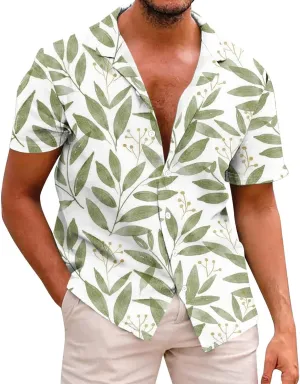 Mens Hawaiian T-Shirts 2025 Summer Short Sleeve Casual Button Down Tropical Beach Shirt Vacation Palm Beach Shirts