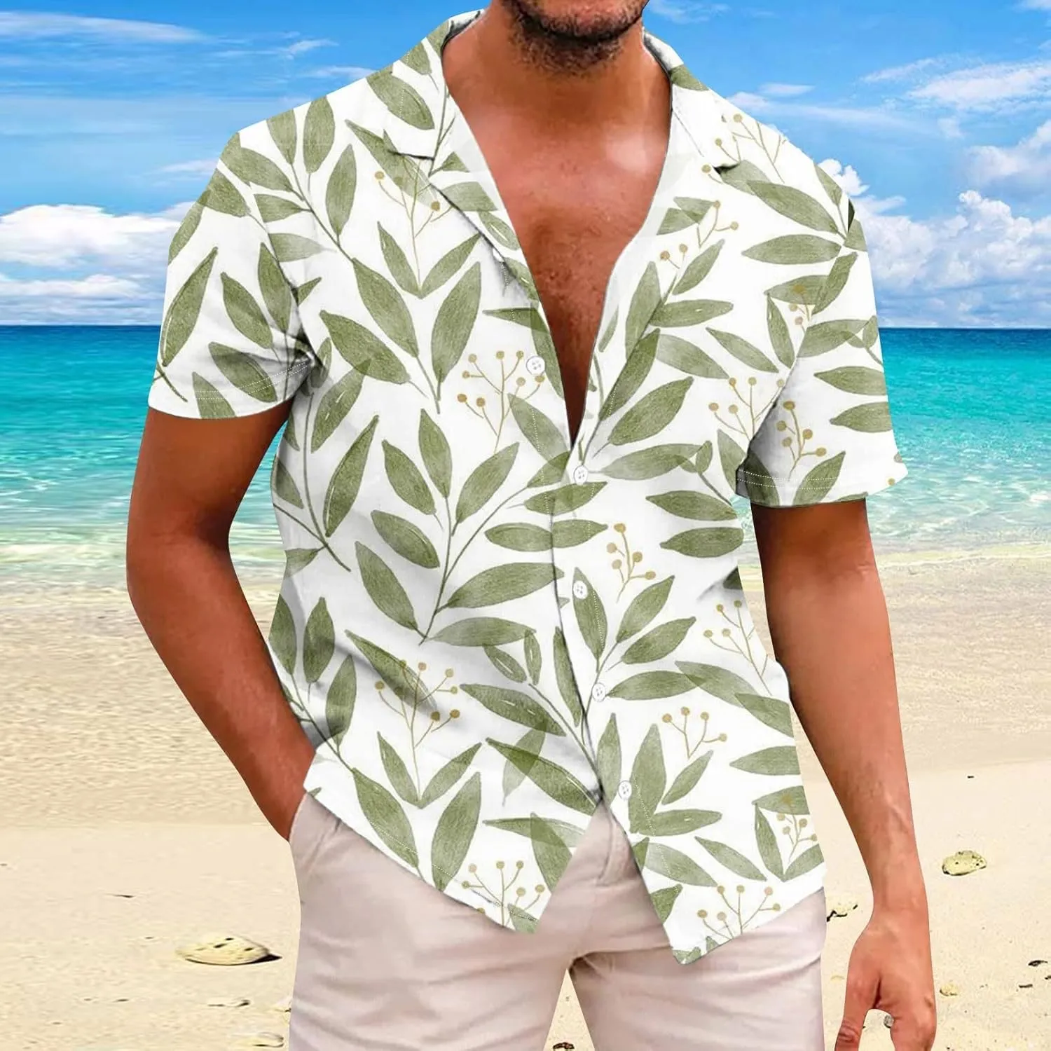 Mens Hawaiian T-Shirts 2025 Summer Short Sleeve Casual Button Down Tropical Beach Shirt Vacation Palm Beach Shirts