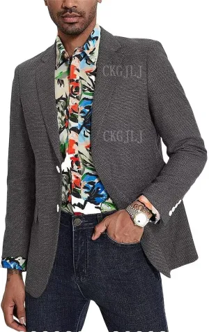 Mens Herringbone Tweed Blazer Men Vintage Suit Jacket Men Casual 2 Button Notch Lapel Prom Wool Blend Sports Coat