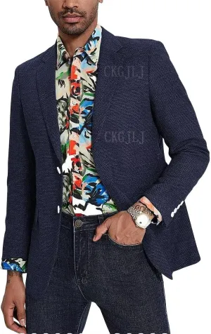 Mens Herringbone Tweed Blazer Men Vintage Suit Jacket Men Casual 2 Button Notch Lapel Prom Wool Blend Sports Coat