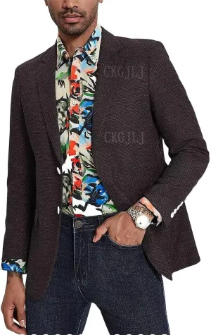 Mens Herringbone Tweed Blazer Men Vintage Suit Jacket Men Casual 2 Button Notch Lapel Prom Wool Blend Sports Coat
