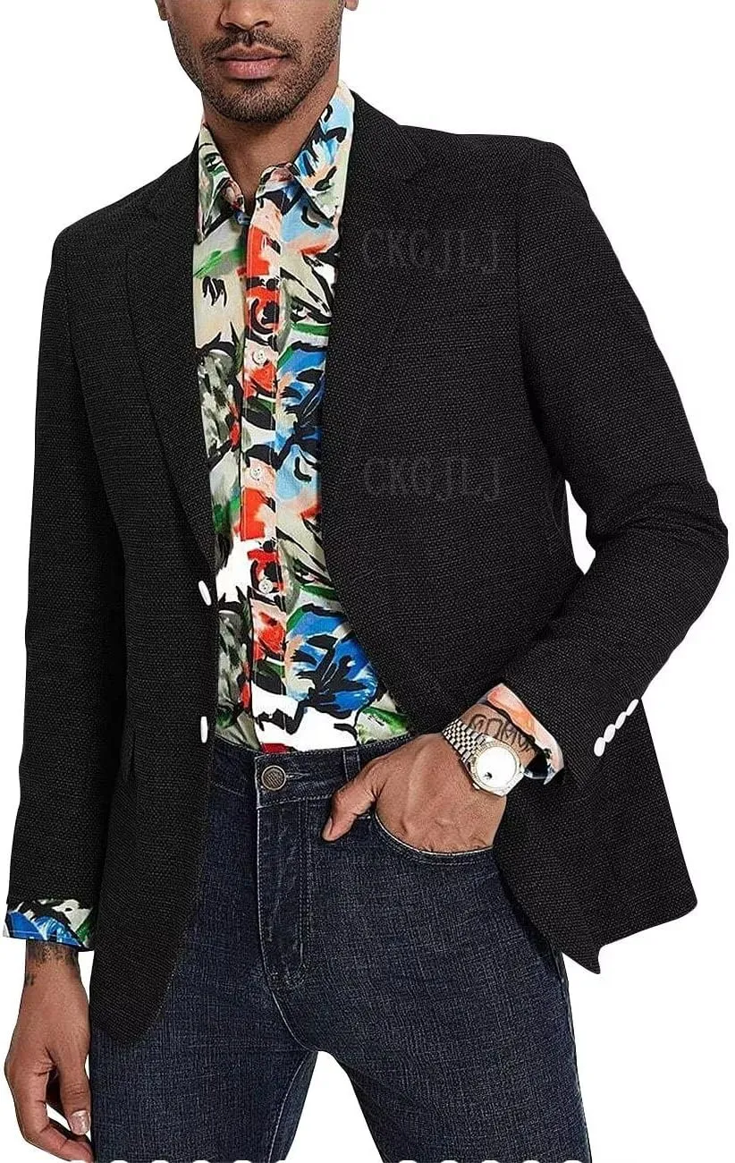 Mens Herringbone Tweed Blazer Men Vintage Suit Jacket Men Casual 2 Button Notch Lapel Prom Wool Blend Sports Coat