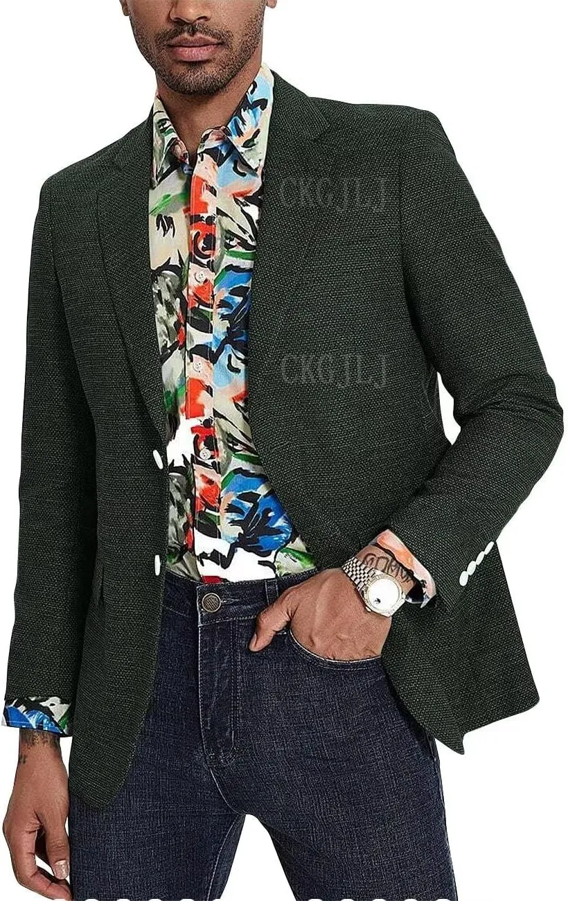 Mens Herringbone Tweed Blazer Men Vintage Suit Jacket Men Casual 2 Button Notch Lapel Prom Wool Blend Sports Coat