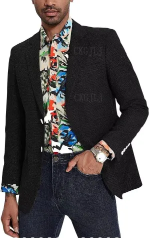 Mens Herringbone Tweed Blazer Men Vintage Suit Jacket Men Casual 2 Button Notch Lapel Prom Wool Blend Sports Coat