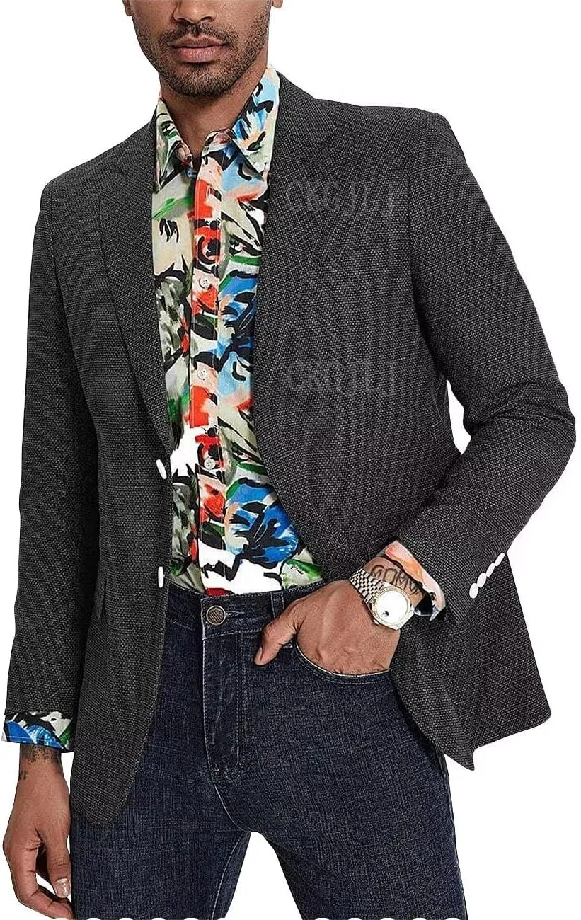 Mens Herringbone Tweed Blazer Men Vintage Suit Jacket Men Casual 2 Button Notch Lapel Prom Wool Blend Sports Coat