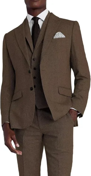 Men's Herringbone Tweed Suits for Men Wedding Suits Slim Fit 3 Piece Formal Business Suit