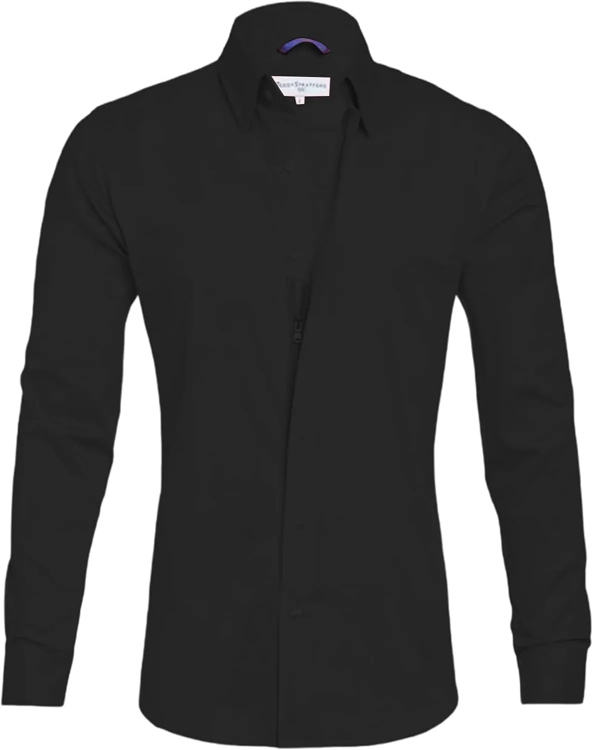 Mens Hidden Zipper Dress Shirt Long Sleeve Faux Button Slim Fit Wrinkle Resistant Suit Shirt Office Wedding Formal Top