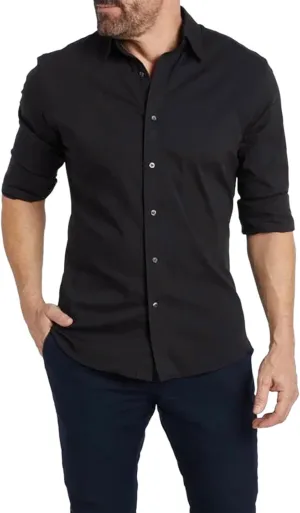 Mens Hidden Zipper Dress Shirt Long Sleeve Faux Button Slim Fit Wrinkle Resistant Suit Shirt Office Wedding Formal Top