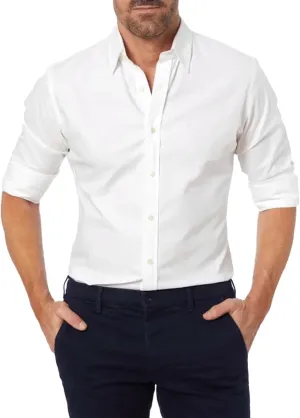 Mens Hidden Zipper Dress Shirt Long Sleeve Faux Button Slim Fit Wrinkle Resistant Suit Shirt Office Wedding Formal Top