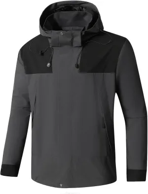 Men's Hooded Water Proof Jacket Lightweight Rain Jacket Outdoor Casual Sportswear Color Block Running Cycling