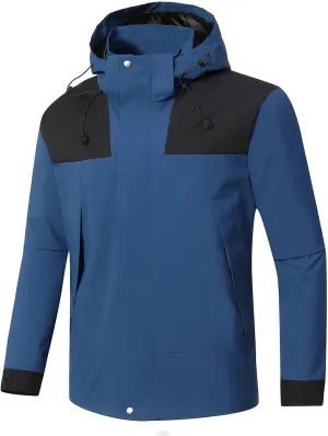 Men's Hooded Water Proof Jacket Lightweight Rain Jacket Outdoor Casual Sportswear Color Block Running Cycling