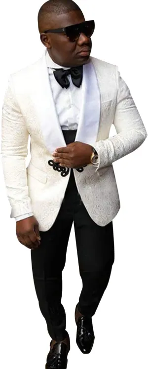 Men's Jacquard Suit Shawl Lapel Slim fit Three-Piece Set