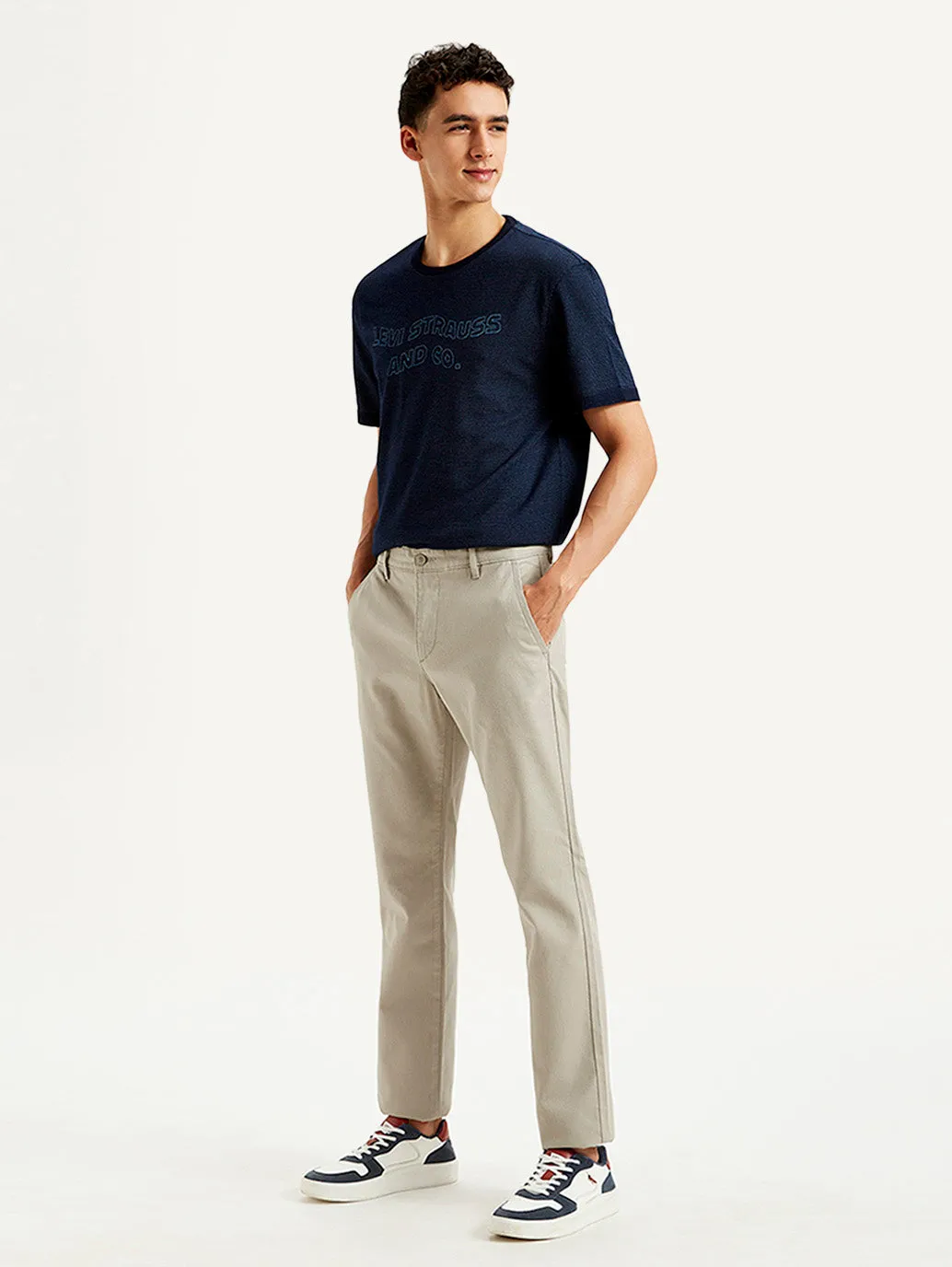 Men's Light Grey Slim Fit Trousers
