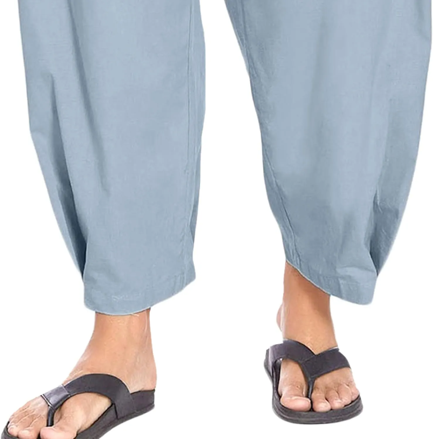 Men's Lightweight Linen Lounge Lantern Pants Classic Jogger Yoga Loose Chinos Casual Elastic Waist Trousers