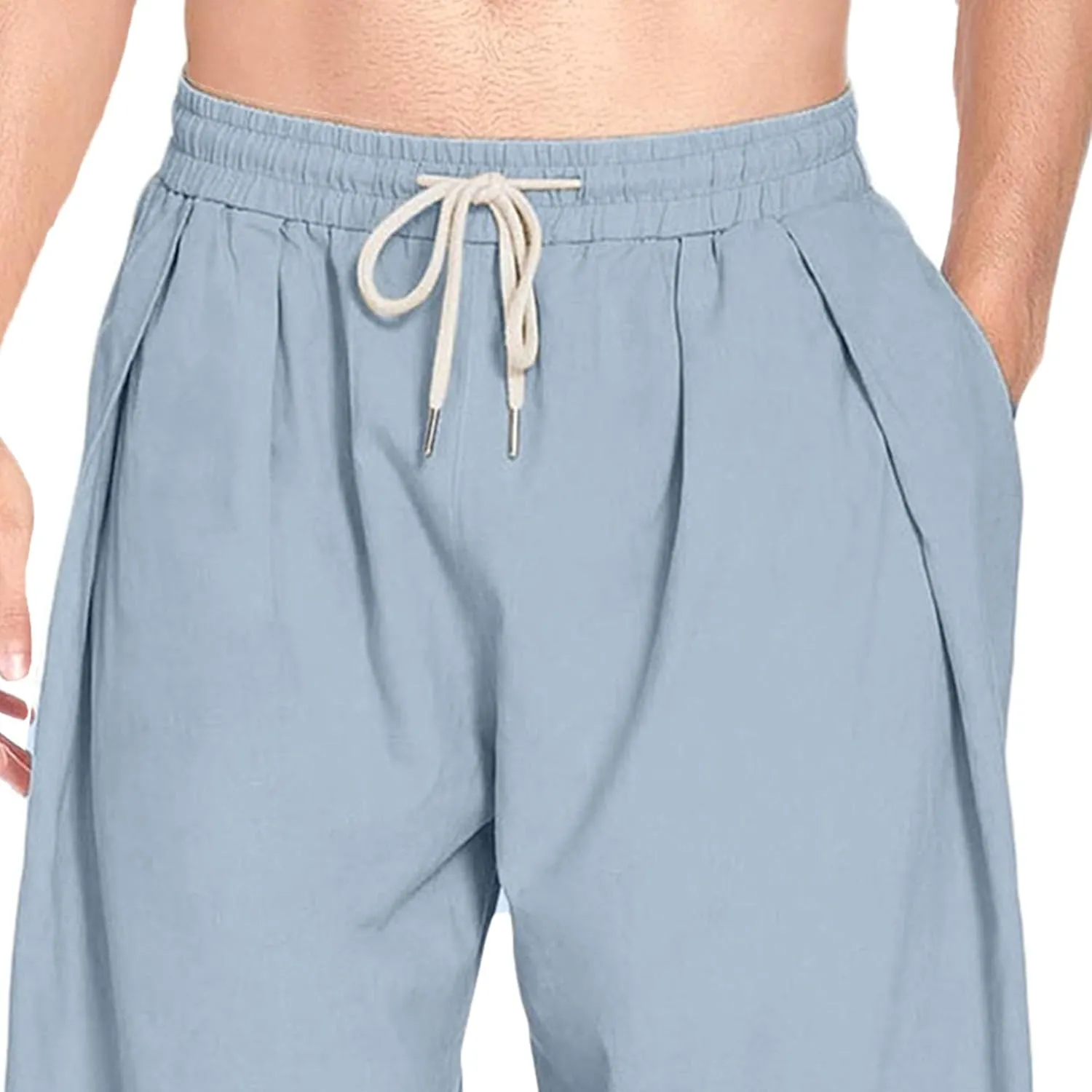 Men's Lightweight Linen Lounge Lantern Pants Classic Jogger Yoga Loose Chinos Casual Elastic Waist Trousers