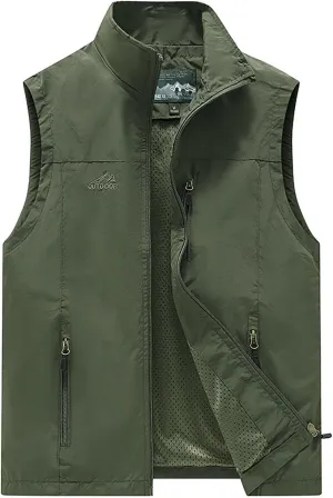 Mens Lightweight Softshell Vest Casual Sleeveless Windproof Jacket Work Fishing Travel Hiking Golf Utility Vest