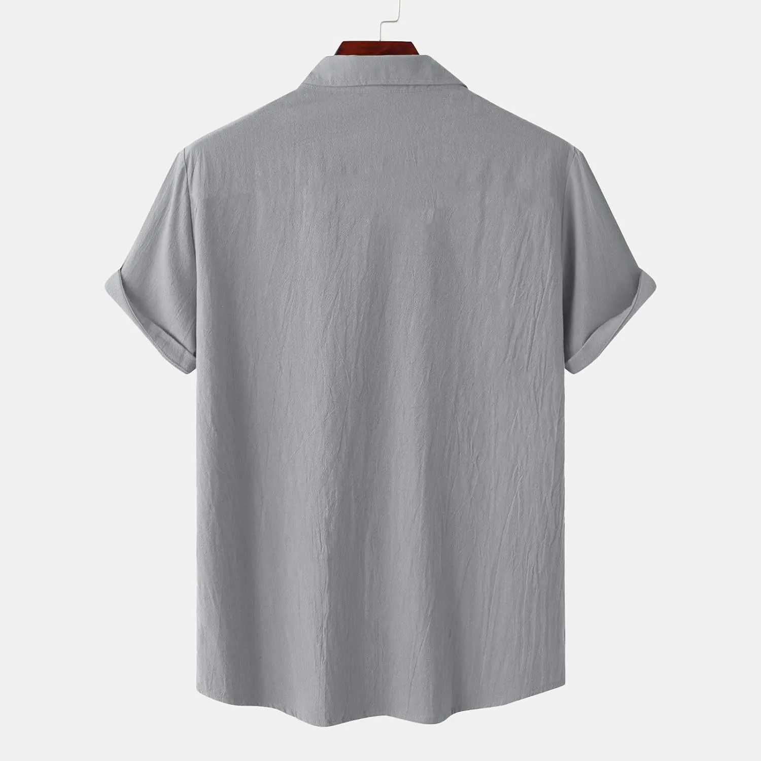 Mens Linen Button Down Shirt Short Sleeve Casual Stylish Beach Shirts Loose Solid Basic Collared Shirt with Pockets