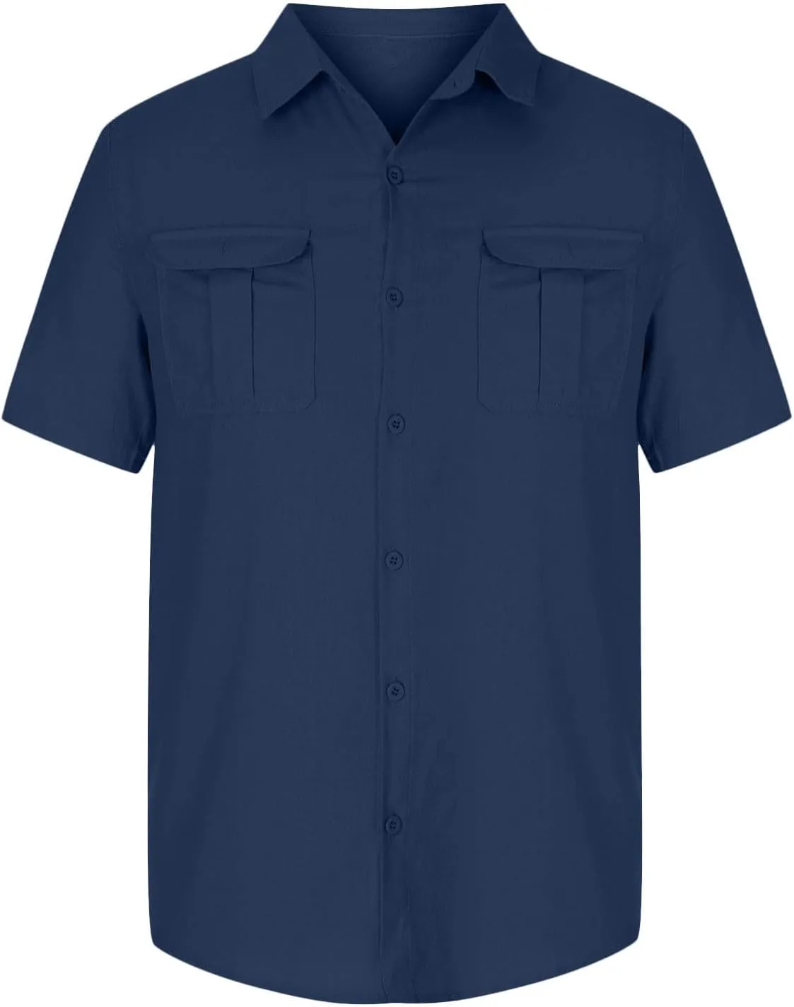 Mens Linen Button Down Shirt Short Sleeve Casual Stylish Beach Shirts Loose Solid Basic Collared Shirt with Pockets