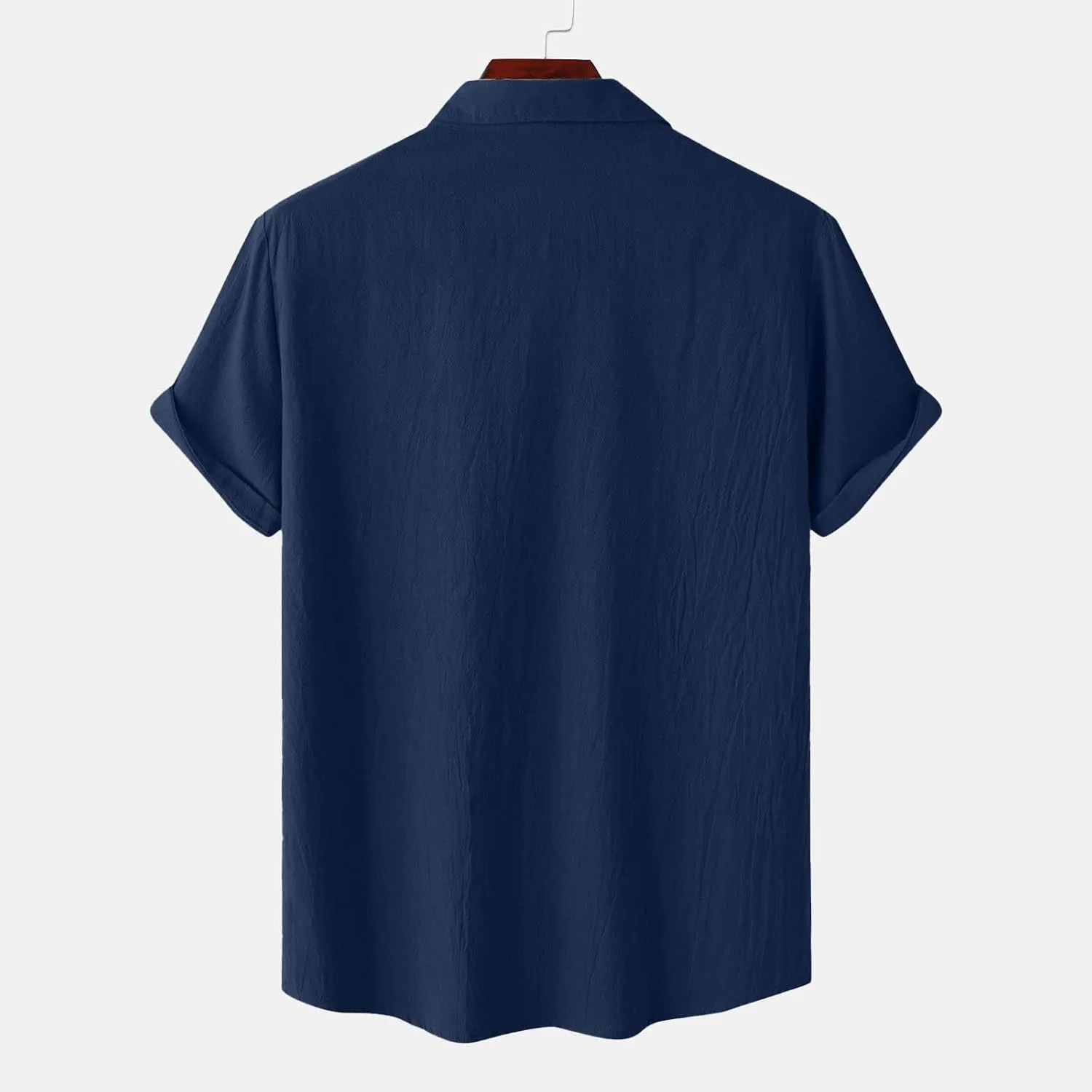 Mens Linen Button Down Shirt Short Sleeve Casual Stylish Beach Shirts Loose Solid Basic Collared Shirt with Pockets