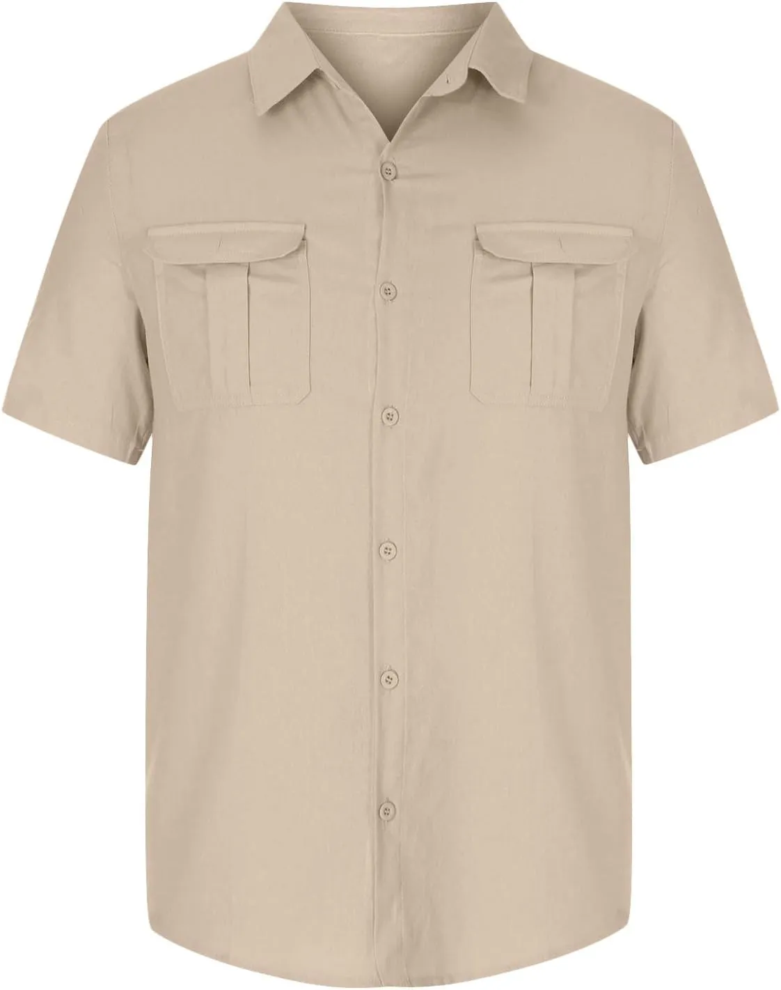 Mens Linen Button Down Shirt Short Sleeve Casual Stylish Beach Shirts Loose Solid Basic Collared Shirt with Pockets