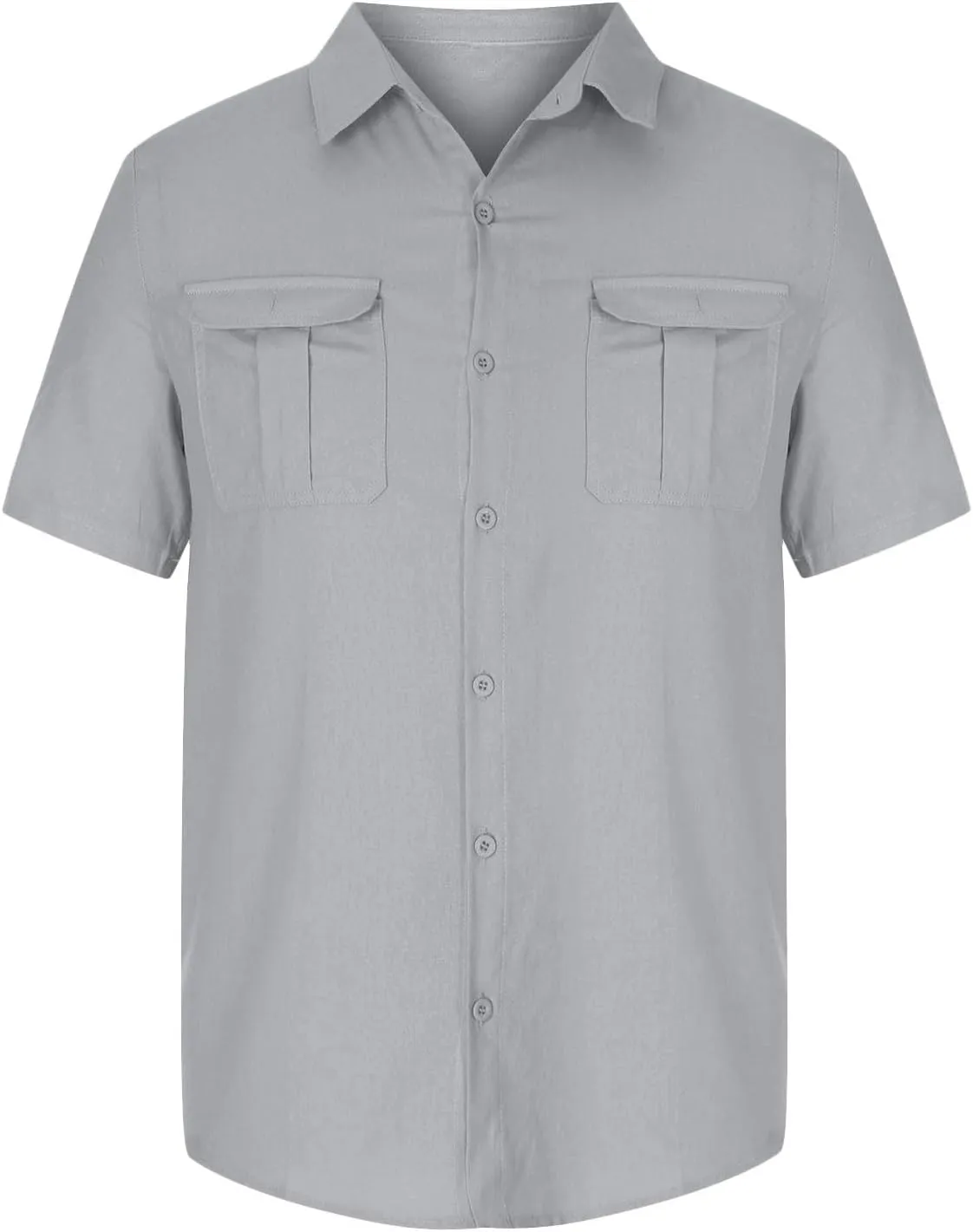 Mens Linen Button Down Shirt Short Sleeve Casual Stylish Beach Shirts Loose Solid Basic Collared Shirt with Pockets