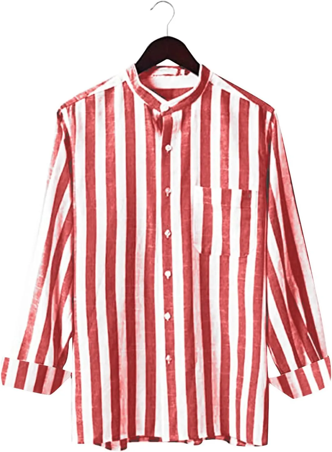 Men's Linen Striped Dress Shirts Long Sleeve Big and Tall Casual Button Down Office Work Shirts Summer Holiday Beach Shirts