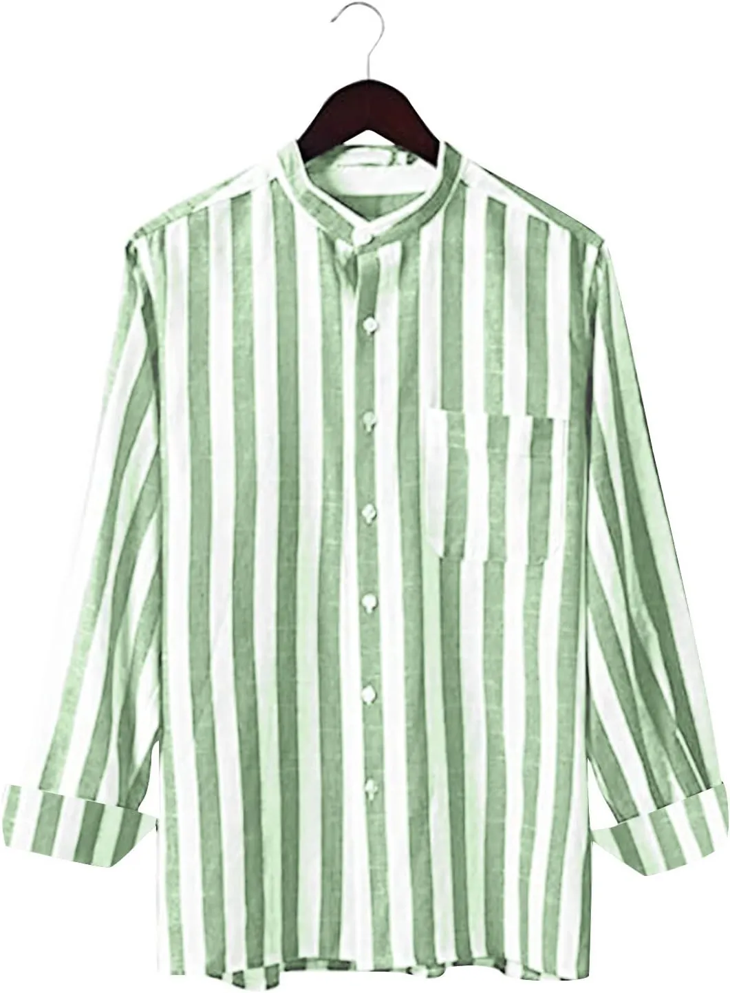Men's Linen Striped Dress Shirts Long Sleeve Big and Tall Casual Button Down Office Work Shirts Summer Holiday Beach Shirts