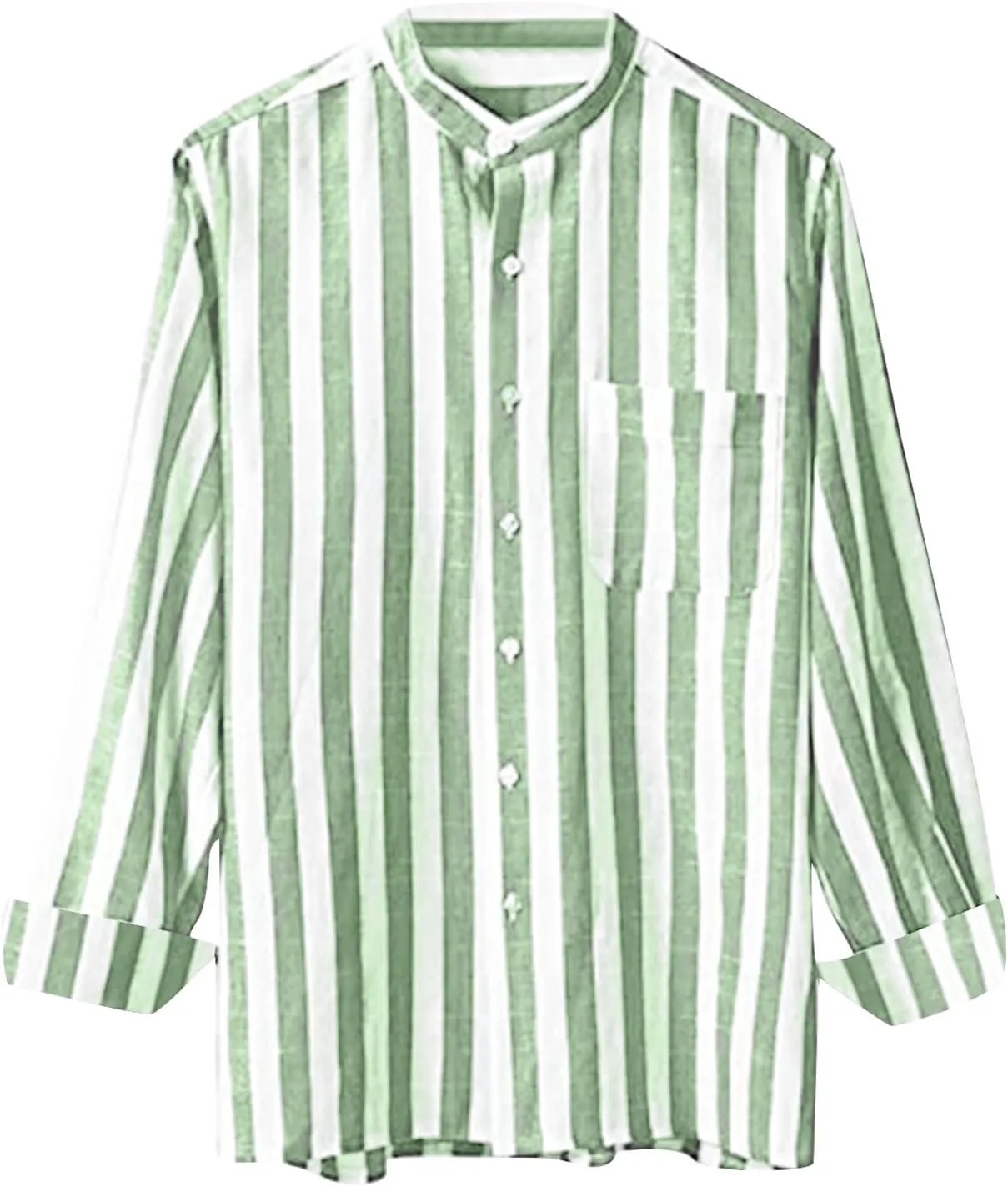 Men's Linen Striped Dress Shirts Long Sleeve Big and Tall Casual Button Down Office Work Shirts Summer Holiday Beach Shirts