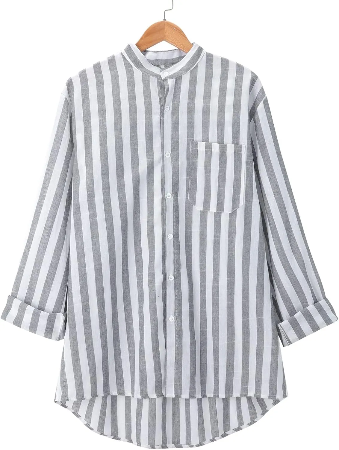 Men's Linen Striped Dress Shirts Long Sleeve Big and Tall Casual Button Down Office Work Shirts Summer Holiday Beach Shirts