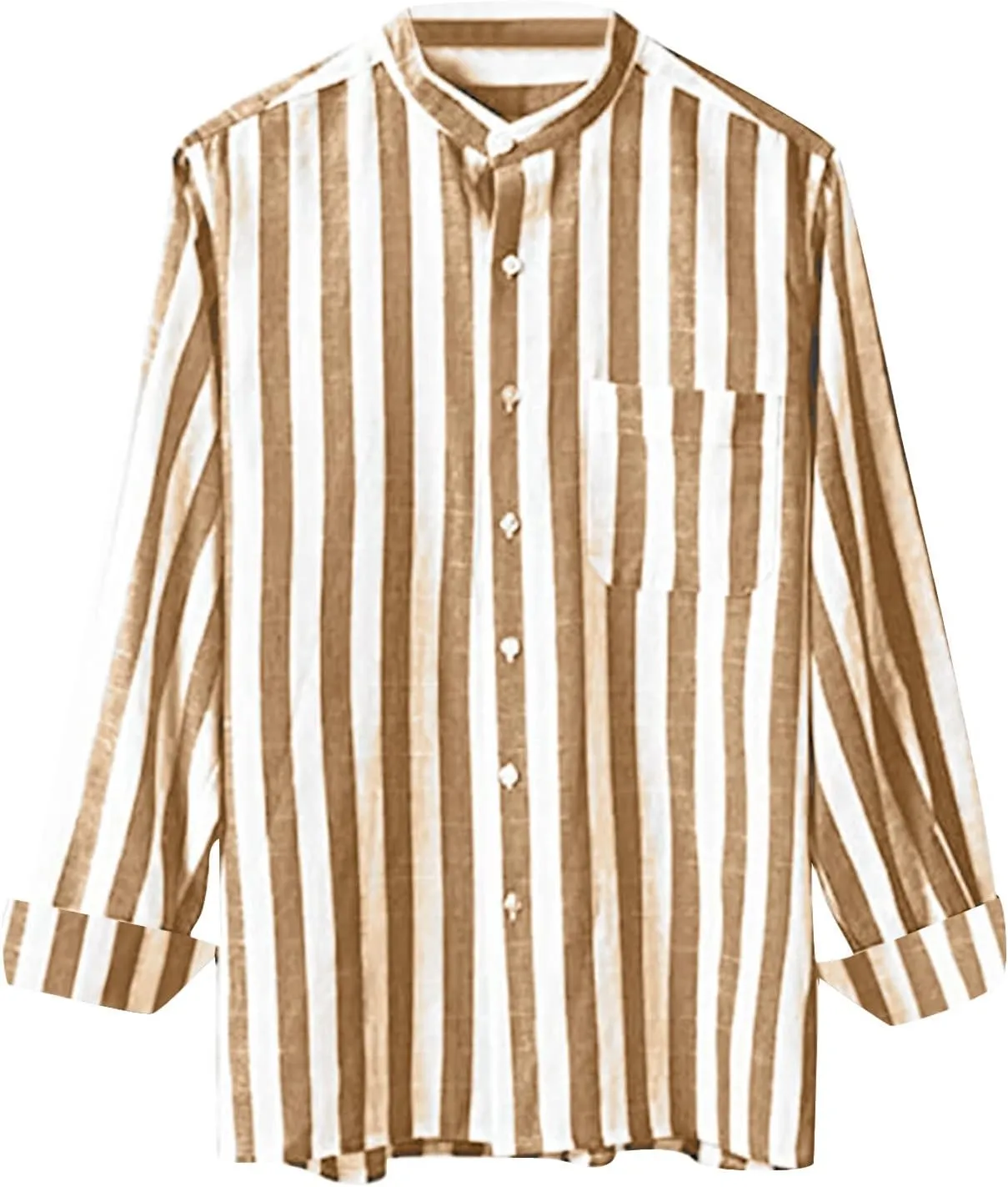 Men's Linen Striped Dress Shirts Long Sleeve Big and Tall Casual Button Down Office Work Shirts Summer Holiday Beach Shirts